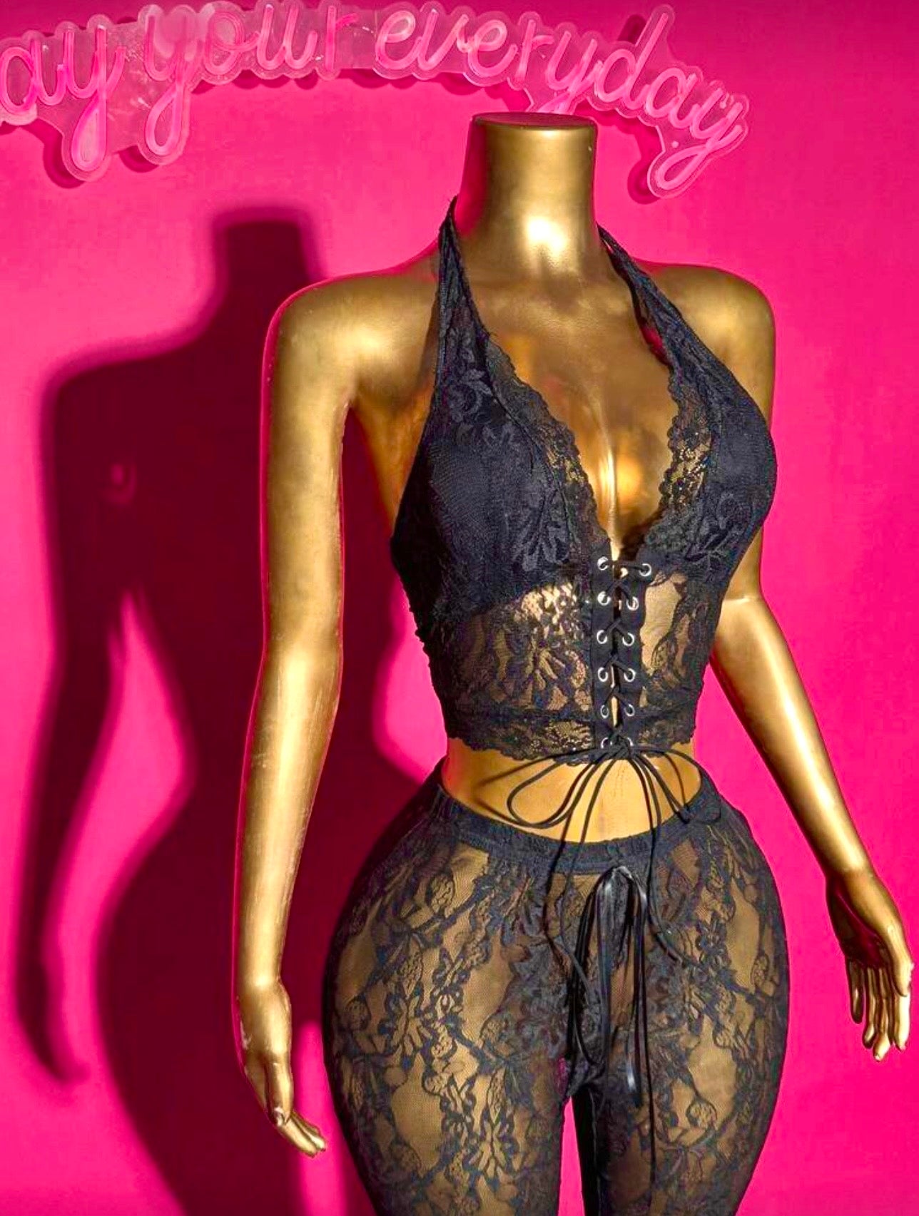 Barely There Lace Two-Piece Pants Set
