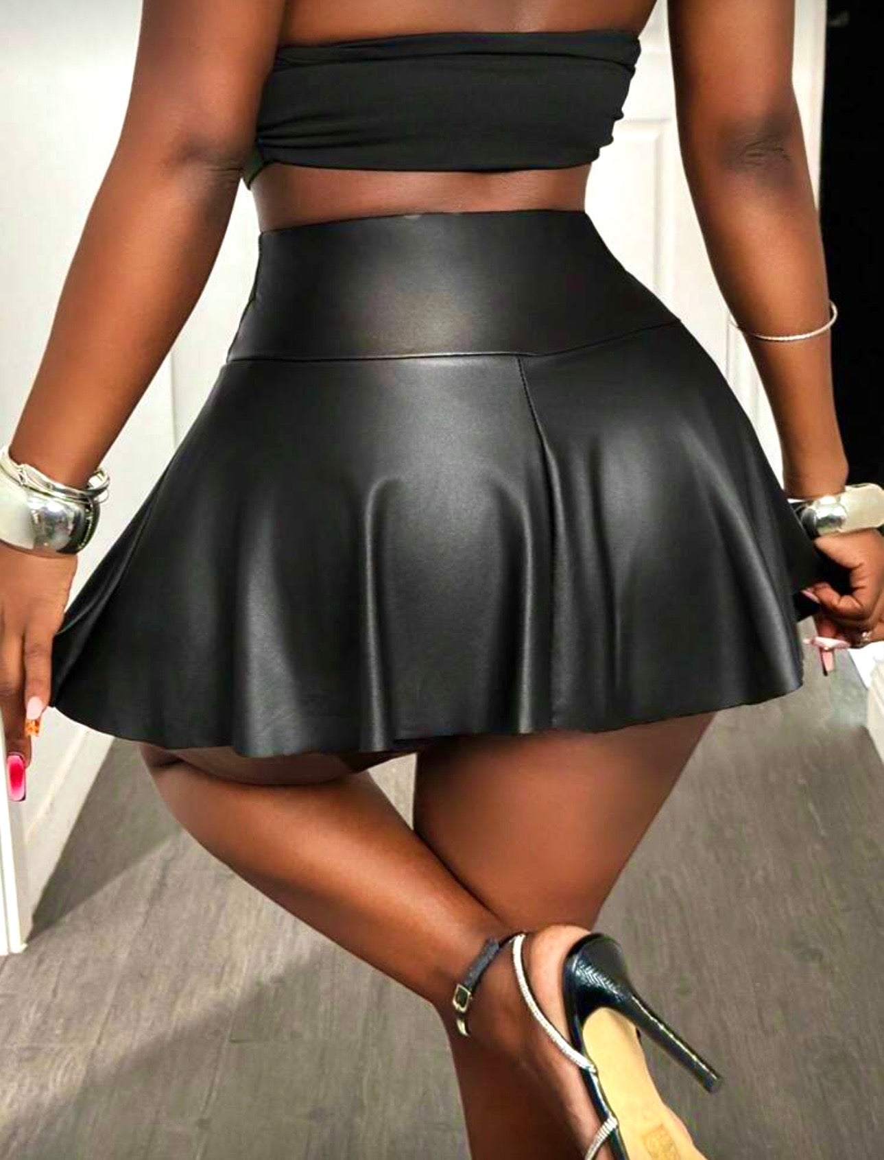 Faux Leather Skater Skirt