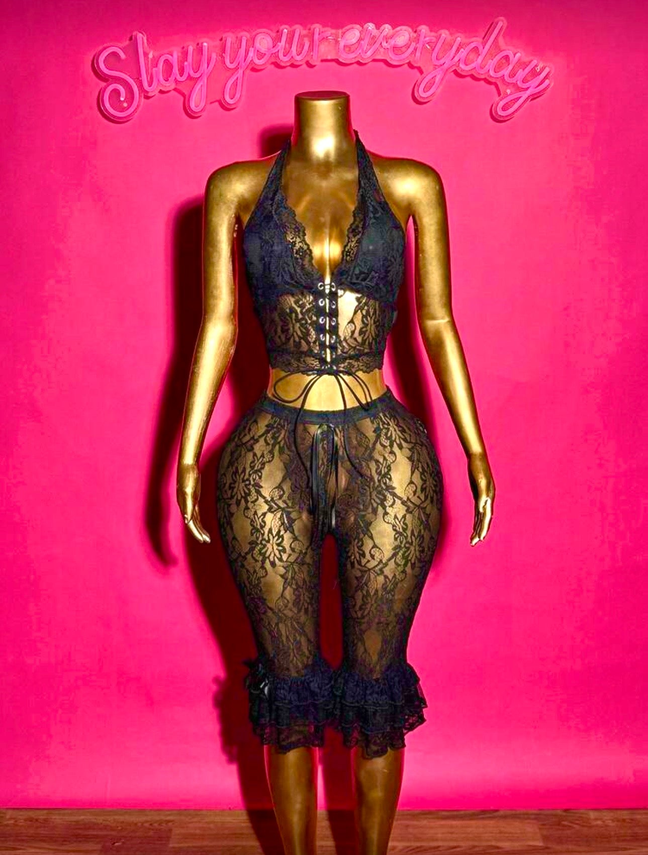 Barely There Lace Two-Piece Pants Set