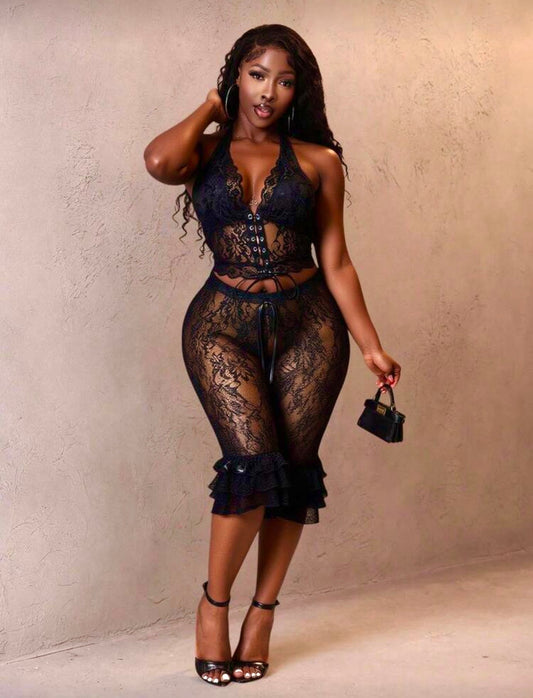 Barely There Lace Two-Piece Pants Set